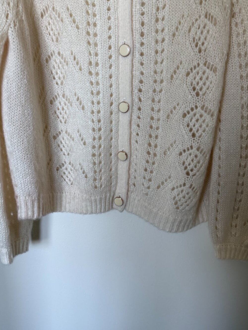 Sezane Mario Cream Mohair Merino Wool Blend Knit Cardigan M - Picture 4 of 7